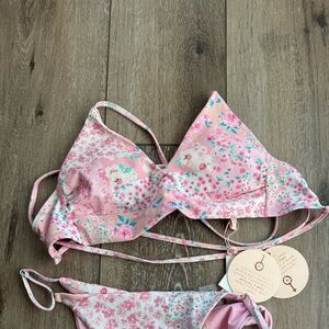 Women’s Pink Floral Triangle Bikini Top Only